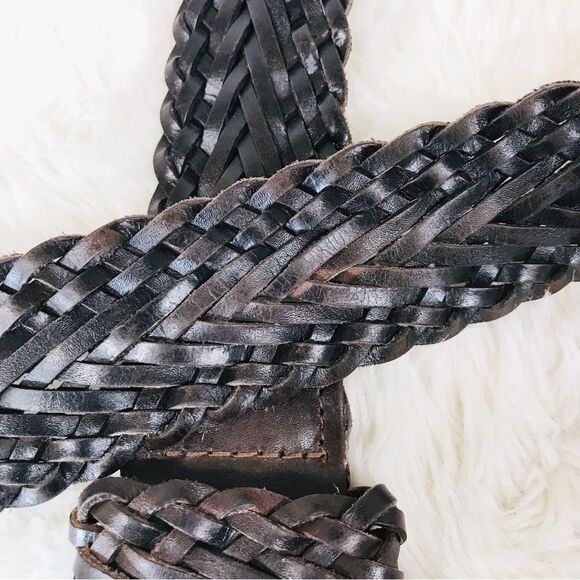 VINTAGE Wide Brown Braided Leather‎ Belt Woven Silver Buckle 90s Y2K Size Large - Picture 7 of 9